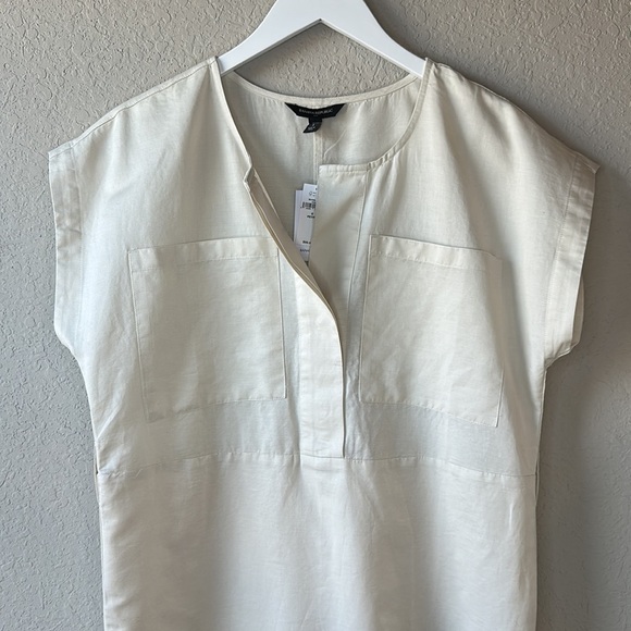 NWT Banana Republic Factory Linen Blend Shift Dress in Alabaster Size S Petite - Picture 4 of 16